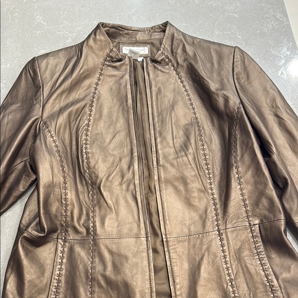 Coldwater Creek Brown Leather Jacket with Decorative Stitching - Picture 1 of 9